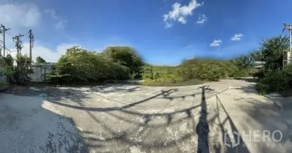 ที่ดิน ให้เช่าในPhra Khanong, Bangkok - ที่ดินแปลงกว้าง พื้นคอนกรีต มีเสาไฟและต้นไม้ใหญ่ รายล้อมด้วยท้องฟ้าสดใส ในย่านพระโขนง กรุงเทพฯ