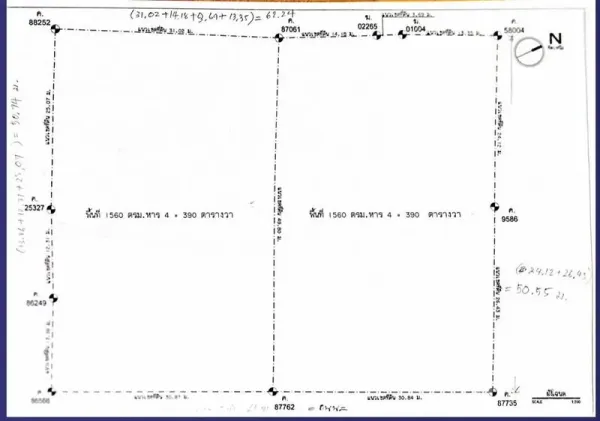 ที่ดิน ให้เช่าในPrawet, Bangkok - แผนที่รังวัดแสดงแนวเขตและขนาดแปลงที่ดิน 780 ตารางวา ในเขตประเวศ กรุงเทพฯ