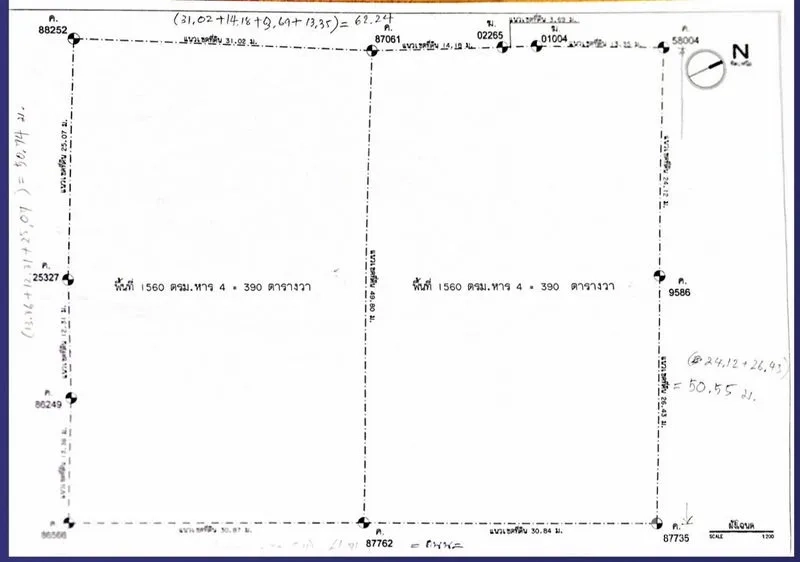 ที่ดิน ให้เช่าในPrawet, Bangkok - แผนที่รังวัดแสดงแนวเขตและขนาดแปลงที่ดิน 780 ตารางวา ในเขตประเวศ กรุงเทพฯ