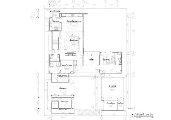 Detached House for sale in Bang Phli, Samut Prakan - First-floor architectural floor plan with living room, kitchen and parking layout.