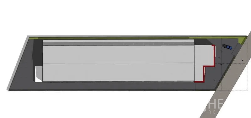 货栈 出租或出售在Lam Luk Ka, Pathum Thani - 总平面图，展示建筑布局、车道与边界线。