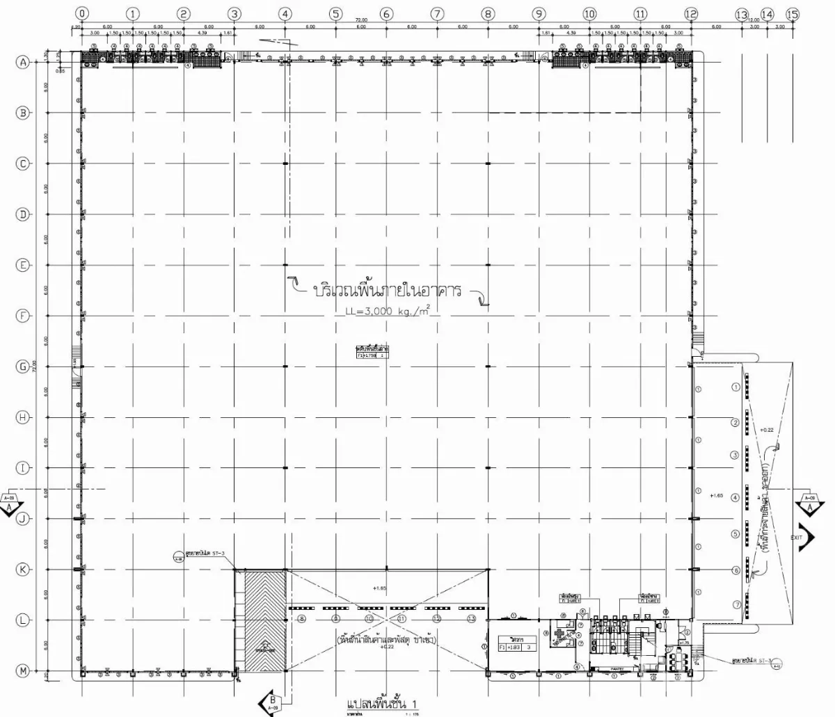 โรงงาน ให้เช่าในKhlong Toei, Bangkok - แบบแปลนพื้นโรงงาน แสดงระยะตารางเสากับจุดโหลด