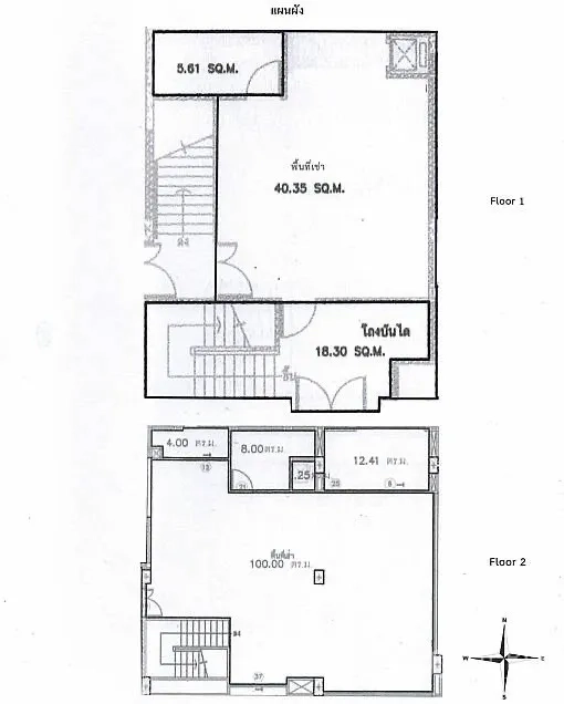办公空间 出租在Khlong Toei, Bangkok - 双层办公室户型图，展示开放区、房间与楼梯。