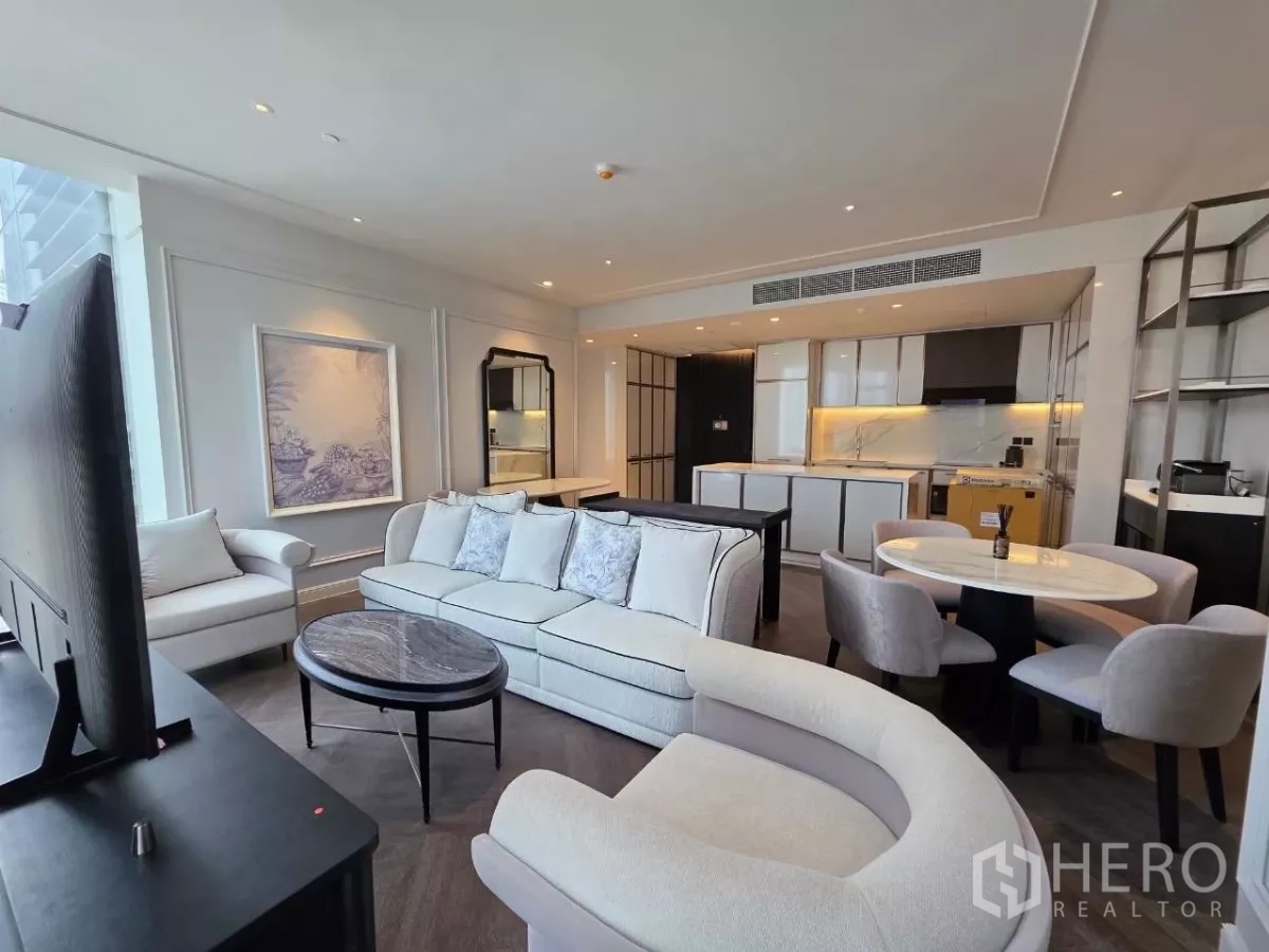 คอนโด ให้เช่า - พื้นที่นั่งเล่น-ทานอาหาร พร้อมครัวบิลท์อินร่วมสมัย