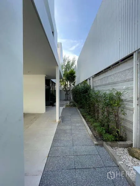 สำนักงานที่บ้าน ให้เช่าในDon Mueang, Bangkok - ทางเดินด้านข้างตัวบ้าน มีสวนตกแต่งและพื้นทางเท้า