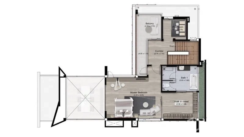 Detached House for rent or sale in Saphan Sung, Bangkok - Third floor plan highlighting a master suite with walk-in closet and balcony.