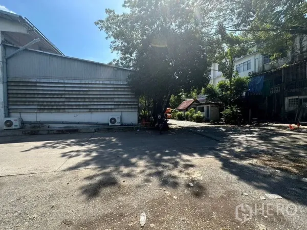 Warehouse for rent in Suan Luang, Bangkok - Outdoor yard beside the warehouse with shade trees providing ample truck turning and parking space.