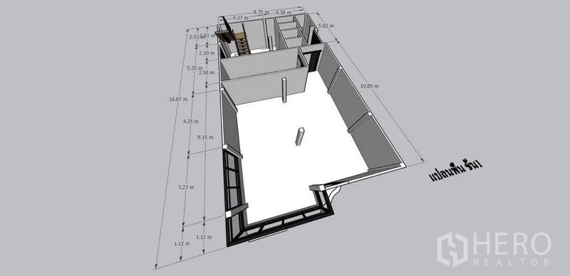 สำนักงานที่บ้าน ให้เช่าหรือขายในThanyaburi, Pathum Thani - แปลนชั้นล่าง 3 มิติ โซนโชว์รูมโล่งและบันได