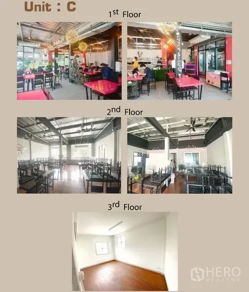 零售空间 出租在Khlong Toei, Bangkok - 三层开放式室内空间，落地窗，一层瓷砖地面，楼上木地板。