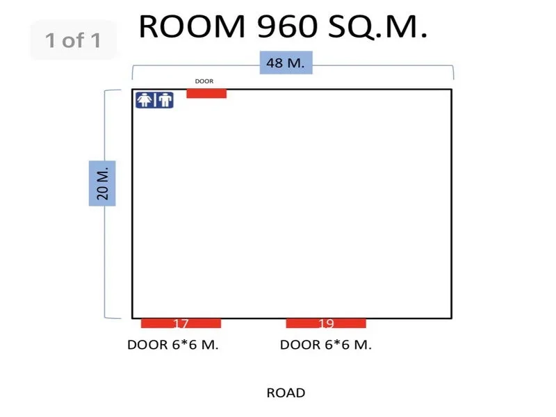 货栈 出租在Lat Krabang, Bangkok - 仓库平面图：960平方米，48×20米，两个6×6米装卸门。
