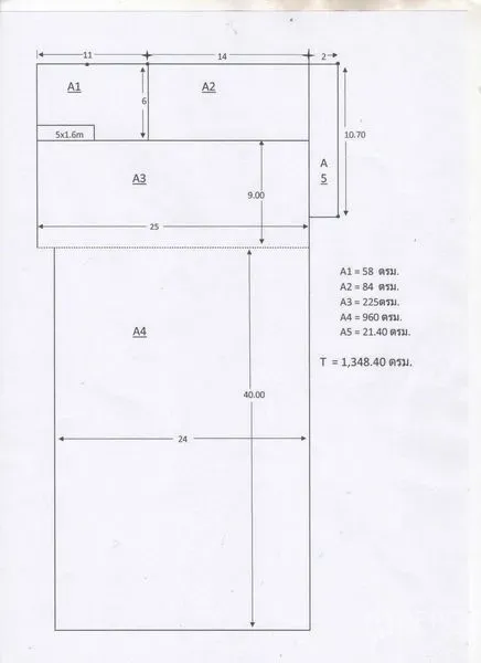คลังสินค้า ให้เช่าในBangkok Yai, Bangkok - ผังพื้นโกดังแสดงการแบ่งโซนและขนาด พื้นที่รวมประมาณ 1,349 ตารางเมตร