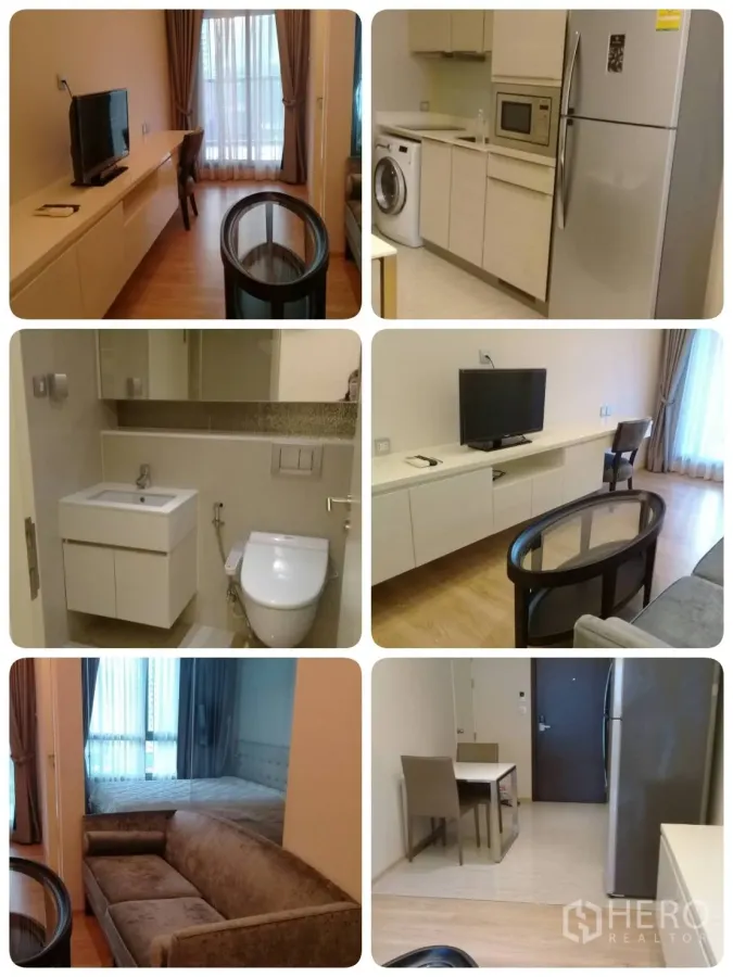 Condominium for rent in Watthana, Bangkok - Bright living room with TV console, work desk, and floor-to-ceiling curtained window.