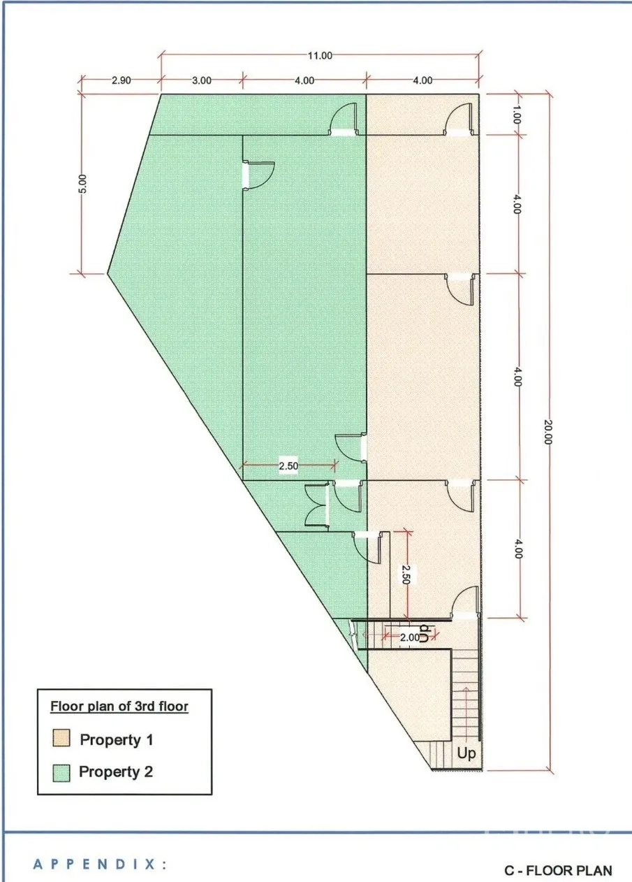 Shophouse for rent in Watthana, Bangkok - Third-floor plan with multiple partitioned rooms.