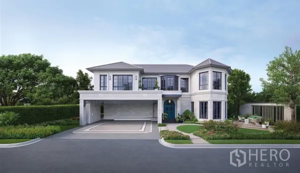 Detached House for rent in Bang Kapi, Bangkok - Two-storey detached house with bay windows, landscaped lawn and covered parking in Bang Kapi