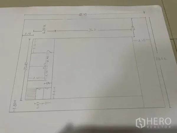 โรงงาน ขายในKhlong Luang, Pathum Thani - แบบร่างผังโรงงานแสดงขนาดพื้นที่ ชั้นลอย และโซนทำงานหลัก